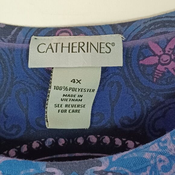 Catherines Top 4X Embellished Dyed Paisley 3/4 Sleeve Stretch Boho Whimsigoth - Picture 3 of 9